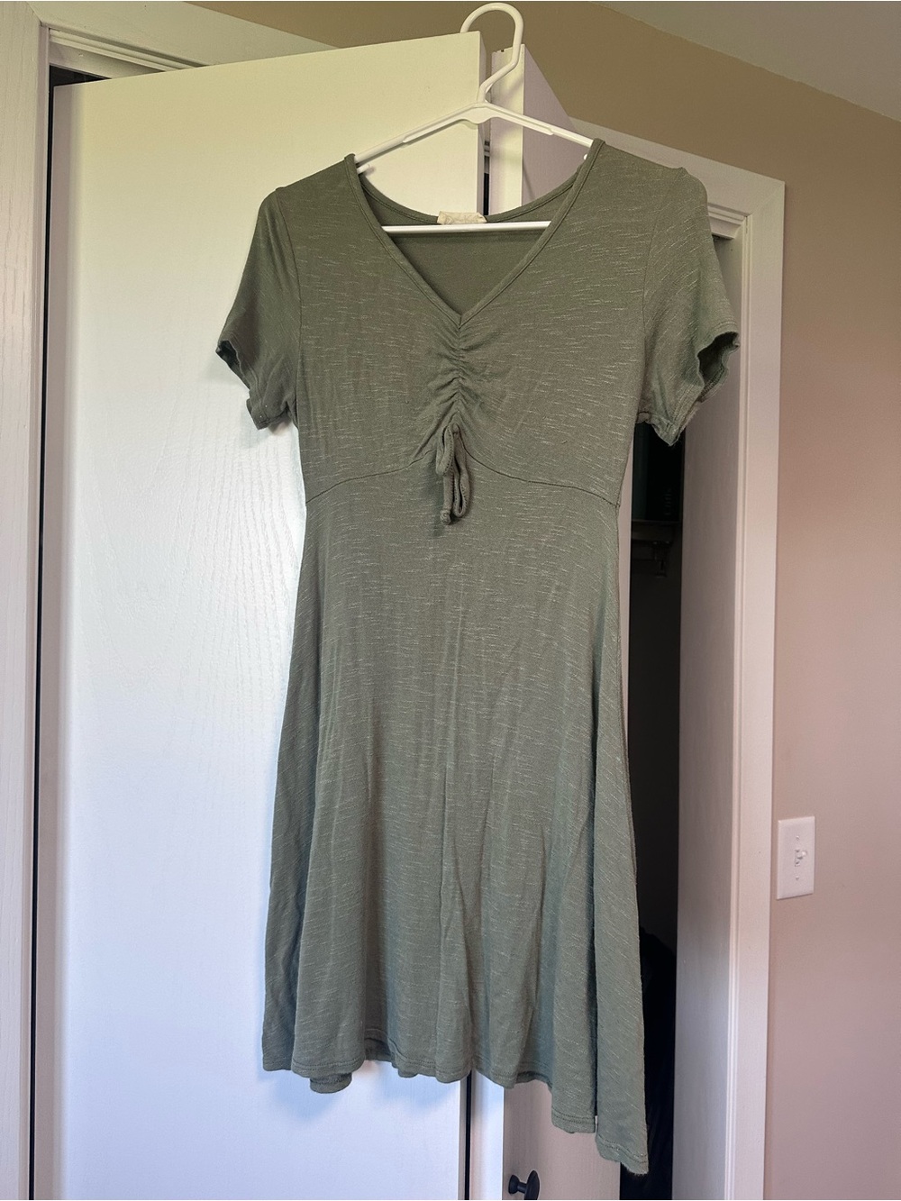 Olivia Rae Sage Green V-Neck Ruched Dress